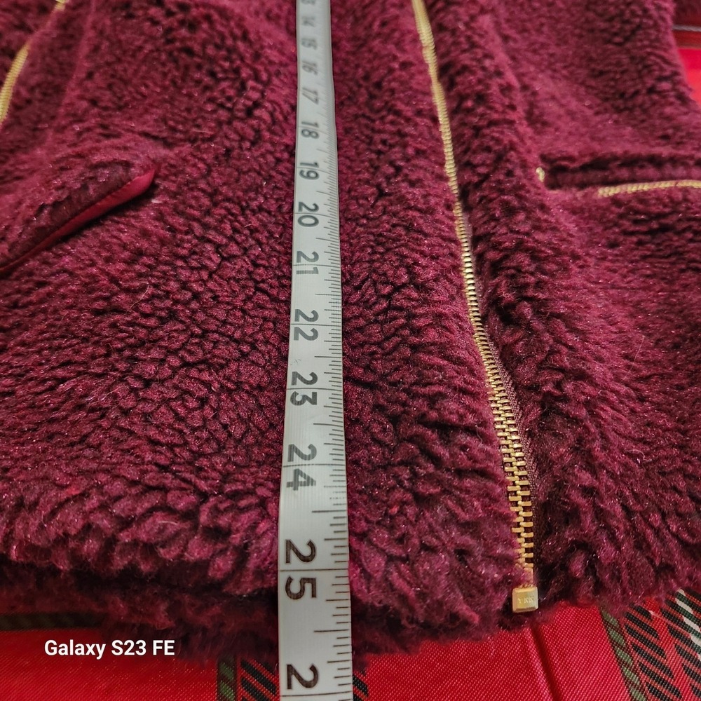Beach Riot Burgundy Sherpa Moto Jacket Fleece Teddy Zip Up Womens XS Lined - Picture 8 of 12
